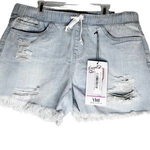 YMI Light Wash Elastic Band Shorts Large